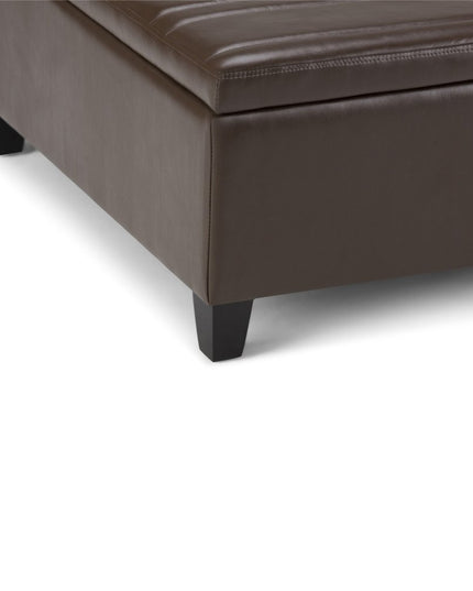 36" Brown and Espresso Leather Cocktail Ottoman With Storage