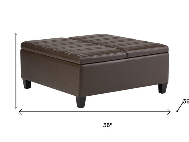 36" Brown and Espresso Leather Cocktail Ottoman With Storage