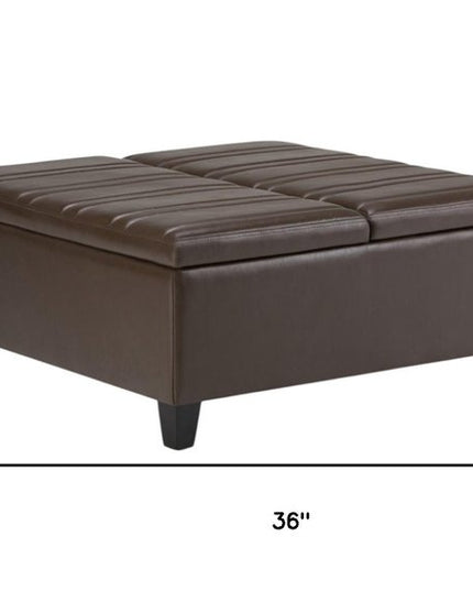 36" Brown and Espresso Leather Cocktail Ottoman With Storage