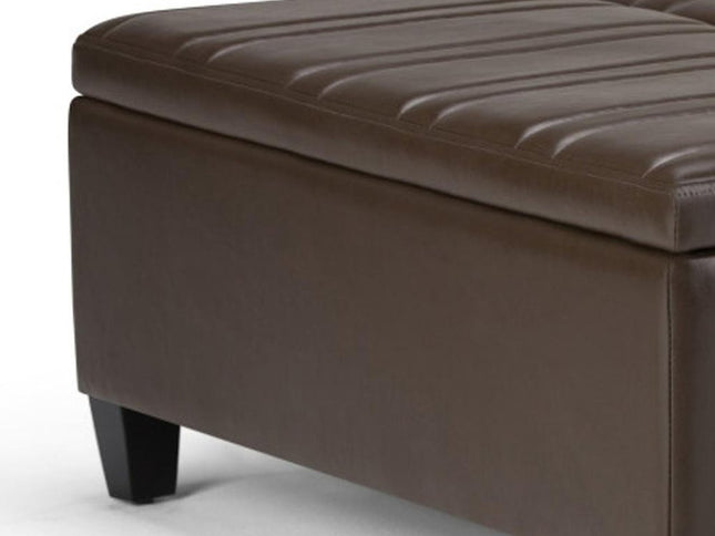36" Brown and Espresso Leather Cocktail Ottoman With Storage