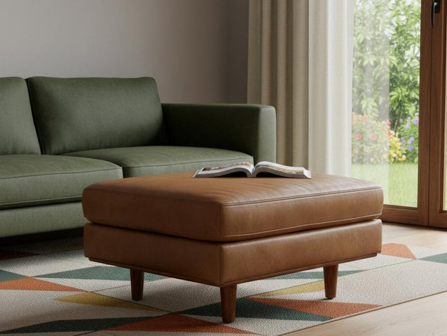 33" Brown Leather Cocktail Ottoman