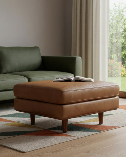 33" Brown Leather Cocktail Ottoman