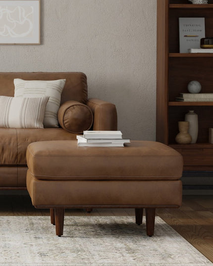 33" Brown Leather Cocktail Ottoman