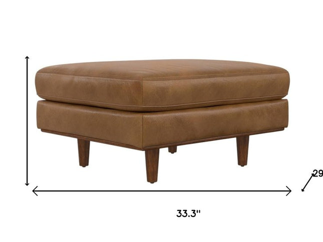 33" Brown Leather Cocktail Ottoman