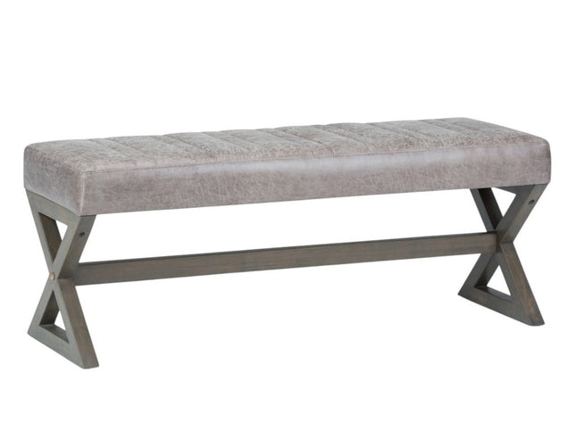 48" Gray and Brown Leather Ottoman