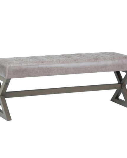 48" Gray and Brown Leather Ottoman