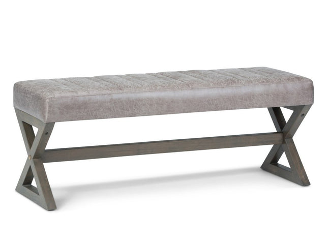 48" Gray and Brown Leather Ottoman