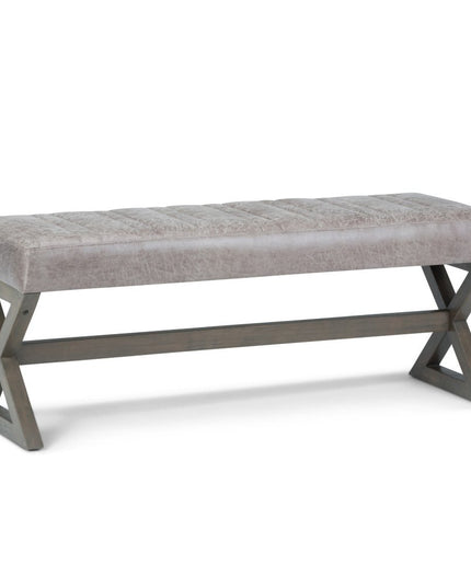 48" Gray and Brown Leather Ottoman