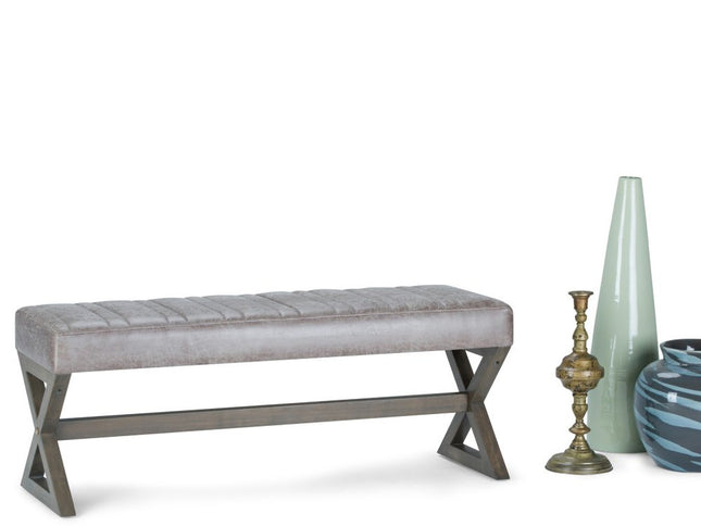 48" Gray and Brown Leather Ottoman