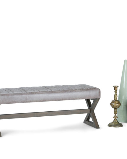 48" Gray and Brown Leather Ottoman