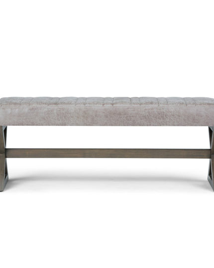48" Gray and Brown Leather Ottoman
