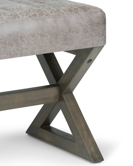 48" Gray and Brown Leather Ottoman