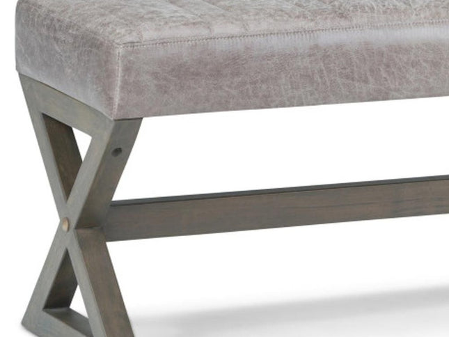 48" Gray and Brown Leather Ottoman