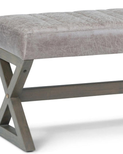 48" Gray and Brown Leather Ottoman