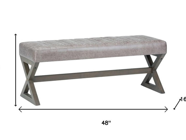 48" Gray and Brown Leather Ottoman