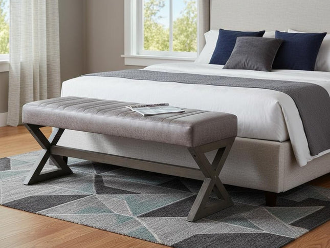 48" Gray and Brown Leather Ottoman