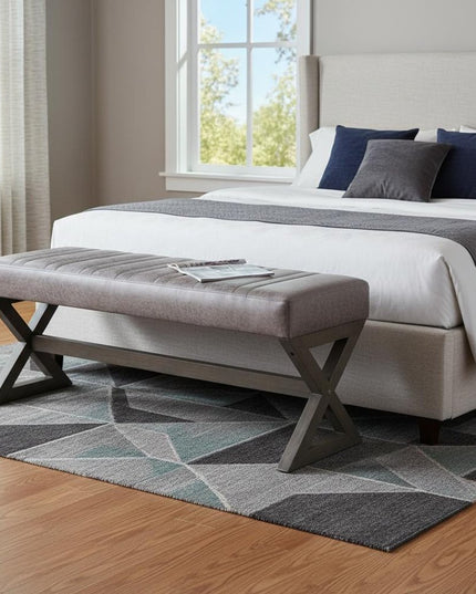 48" Gray and Brown Leather Ottoman