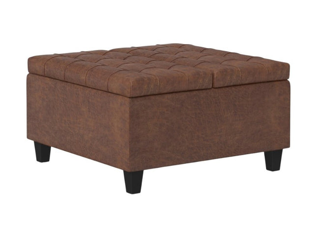 30" Brown Leather Cocktail Ottoman With Storage