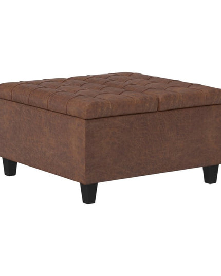 30" Brown Leather Cocktail Ottoman With Storage