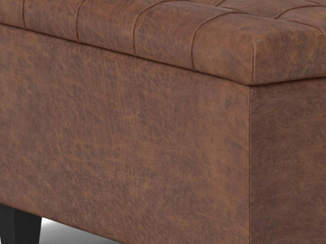 30" Brown Leather Cocktail Ottoman With Storage