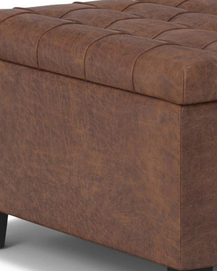 30" Brown Leather Cocktail Ottoman With Storage