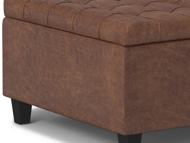 30" Brown Leather Cocktail Ottoman With Storage