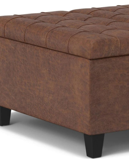 30" Brown Leather Cocktail Ottoman With Storage