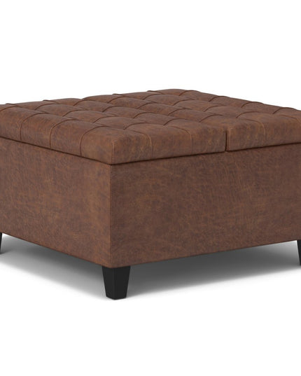 30" Brown Leather Cocktail Ottoman With Storage