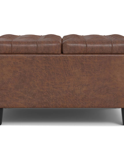 30" Brown Leather Cocktail Ottoman With Storage