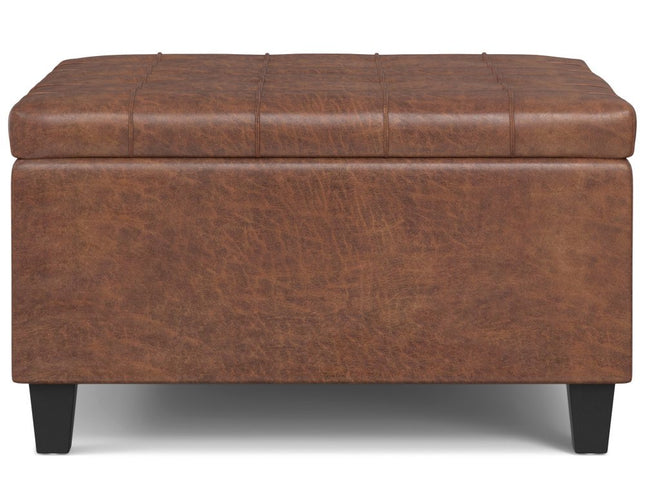 30" Brown Leather Cocktail Ottoman With Storage