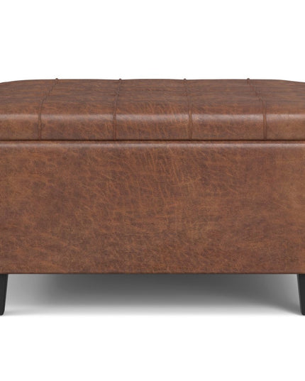30" Brown Leather Cocktail Ottoman With Storage