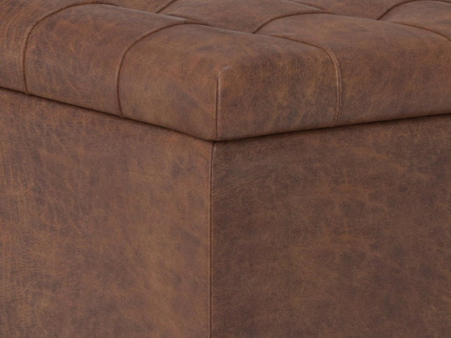 30" Brown Leather Cocktail Ottoman With Storage