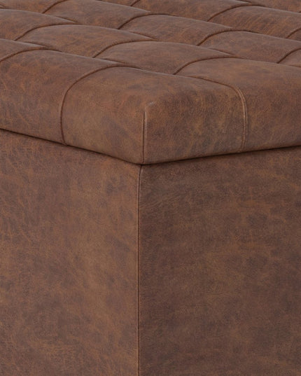 30" Brown Leather Cocktail Ottoman With Storage