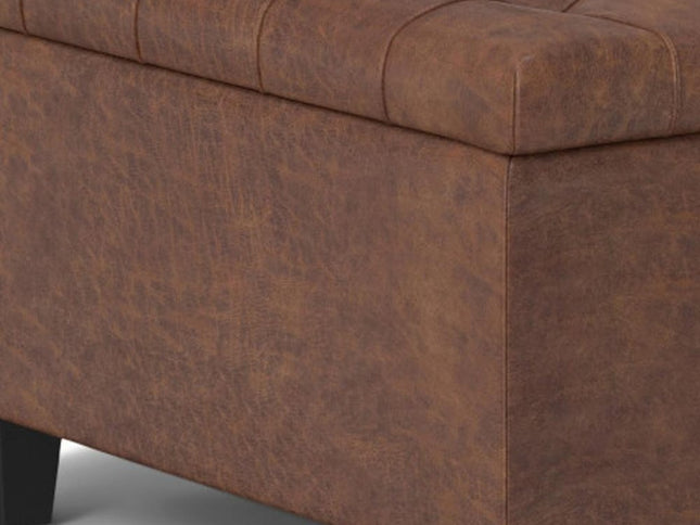 30" Brown Leather Cocktail Ottoman With Storage