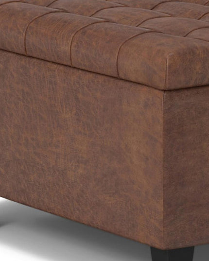 30" Brown Leather Cocktail Ottoman With Storage