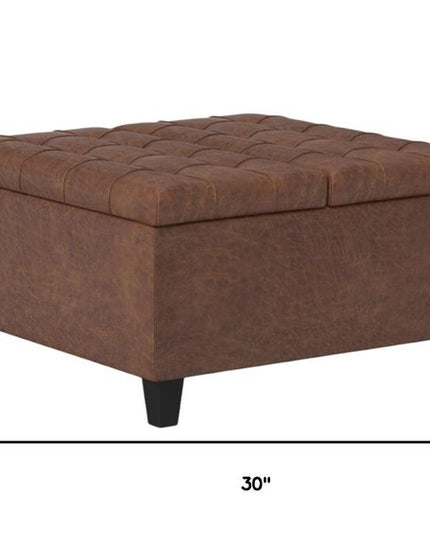 30" Brown Leather Cocktail Ottoman With Storage