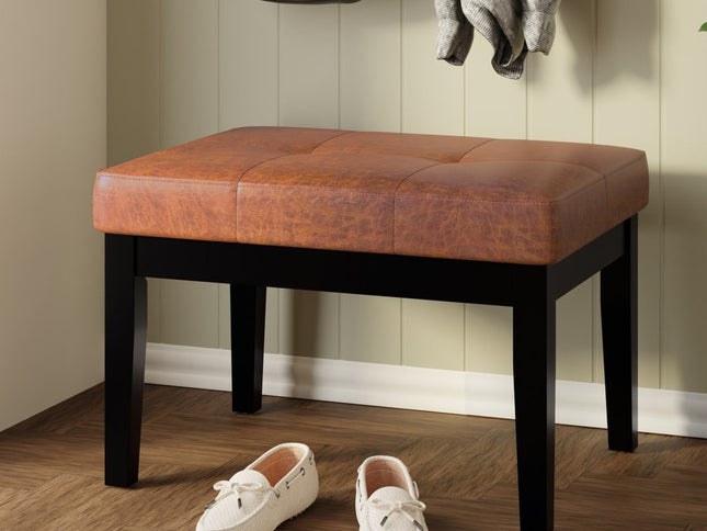 26" Brown and Black Leather Ottoman