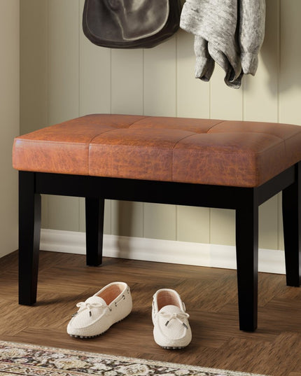 26" Brown and Black Leather Ottoman