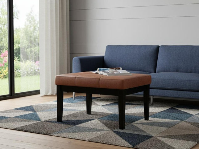 26" Brown and Black Leather Ottoman