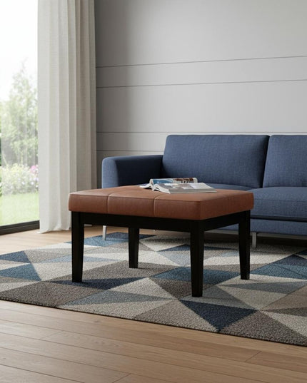 26" Brown and Black Leather Ottoman