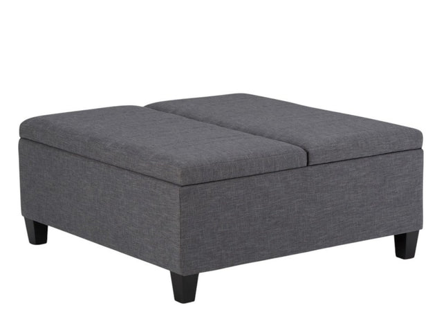 36" Gray and Espresso Fabric Cocktail Ottoman With Storage