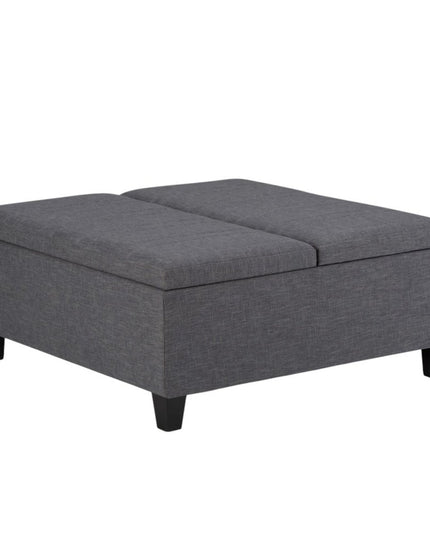 36" Gray and Espresso Fabric Cocktail Ottoman With Storage