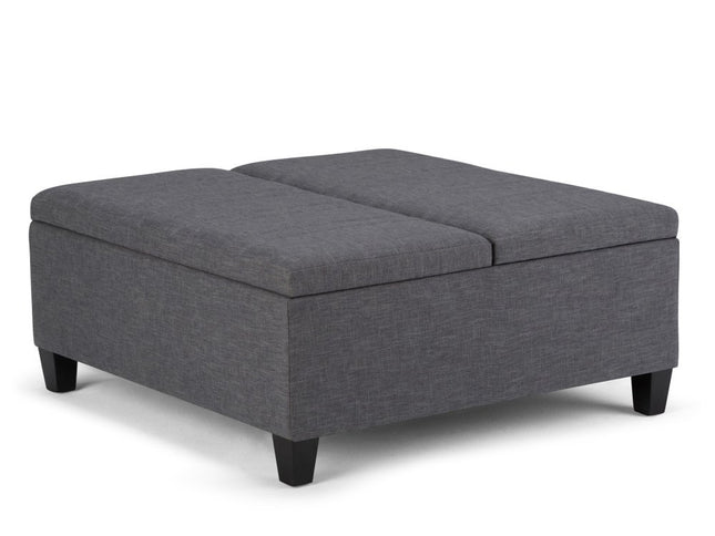 36" Gray and Espresso Fabric Cocktail Ottoman With Storage