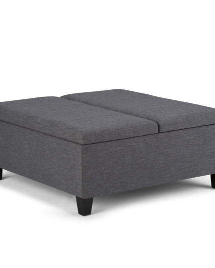36" Gray and Espresso Fabric Cocktail Ottoman With Storage