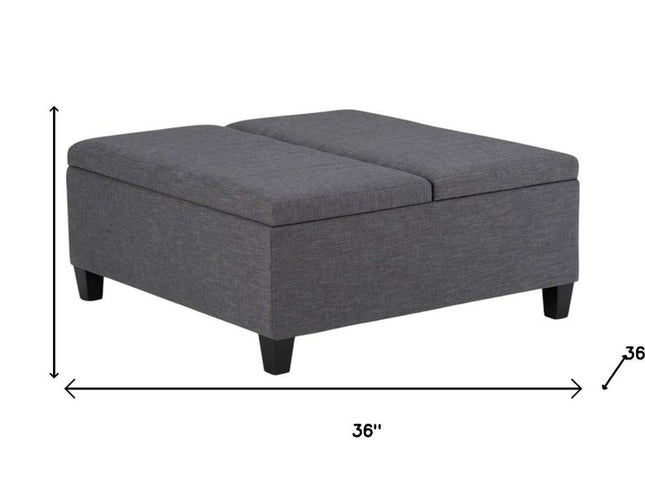36" Gray and Espresso Fabric Cocktail Ottoman With Storage