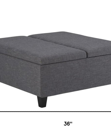 36" Gray and Espresso Fabric Cocktail Ottoman With Storage