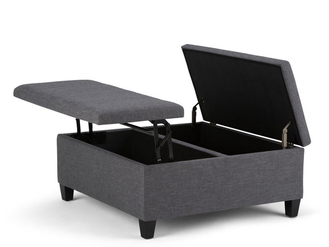 36" Gray and Espresso Fabric Cocktail Ottoman With Storage