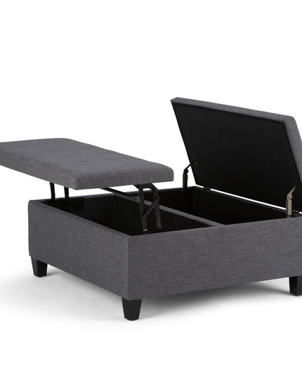 36" Gray and Espresso Fabric Cocktail Ottoman With Storage