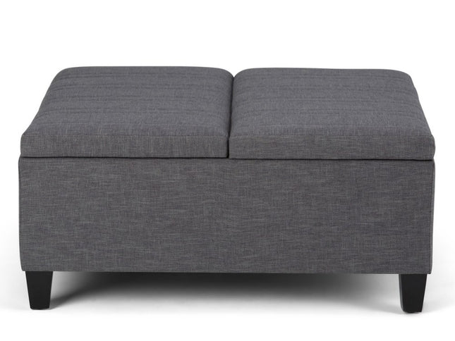 36" Gray and Espresso Fabric Cocktail Ottoman With Storage