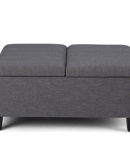 36" Gray and Espresso Fabric Cocktail Ottoman With Storage